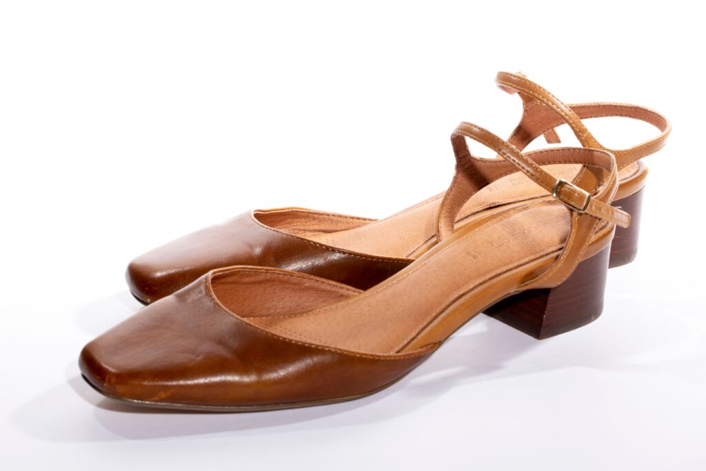 block heel sandals in nude leather on white background — streettofashion.com Block Heel Sandals
