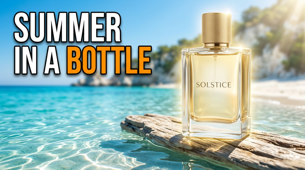 Collection of the best summer fragrances for women, men, and unisex wear featuring fresh citrus, floral, and aquatic perfumes displayed with tropical flowers, citrus fruits, and a sunny beach-inspired background.
