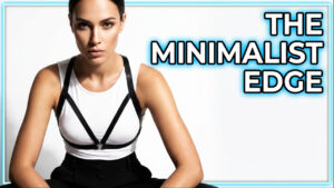 model wearing harness-style lingerie as fashion statement over minimal outfit 