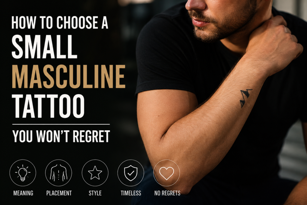 Man with a small minimalist tattoo on his forearm, showcasing a timeless masculine design while illustrating how to choose a meaningful tattoo with the right placement and style.