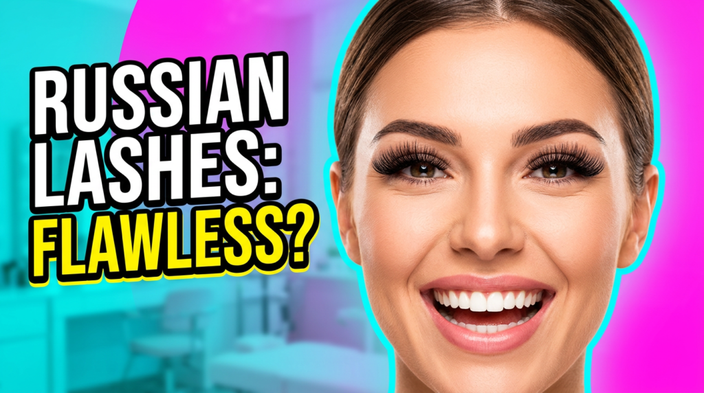 Close-up of Russian volume lash extensions on a model, showcasing the full, fluffy look with a natural finish to illustrate a beginner's guide to Russian lashes, application, benefits, and aftercare.